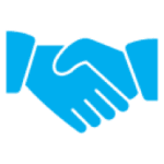 Blue handshake icon representing partnership